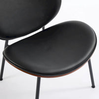 Fauteuil coquille chaise simple trépied en cuir noir fauteuil de salon finition noyer dossier confortable, couleur noire