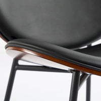 Fauteuil coquille chaise simple trépied en cuir noir fauteuil de salon finition noyer dossier confortable, couleur noire