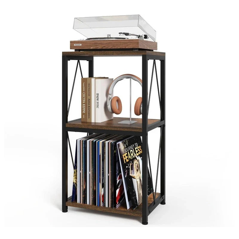 Support de tourne-disque à 3 niveaux avec rangement pour disques vinyles - 11,85P x 15,94L x 30,91H