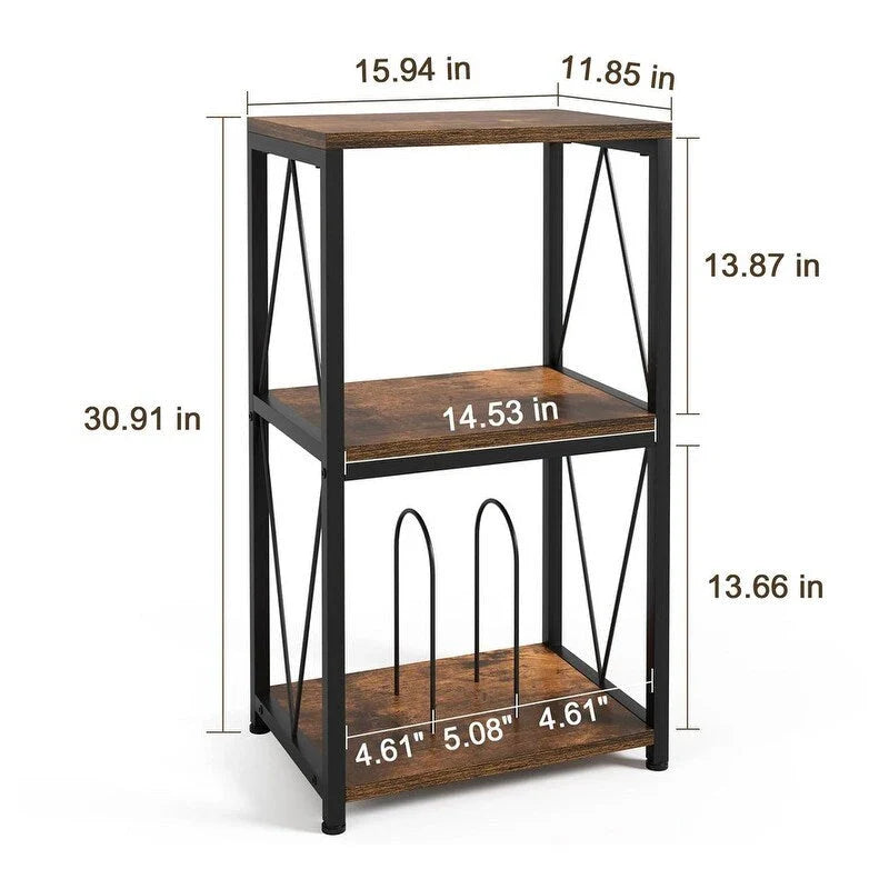 Support de tourne-disque à 3 niveaux avec rangement pour disques vinyles - 11,85P x 15,94L x 30,91H