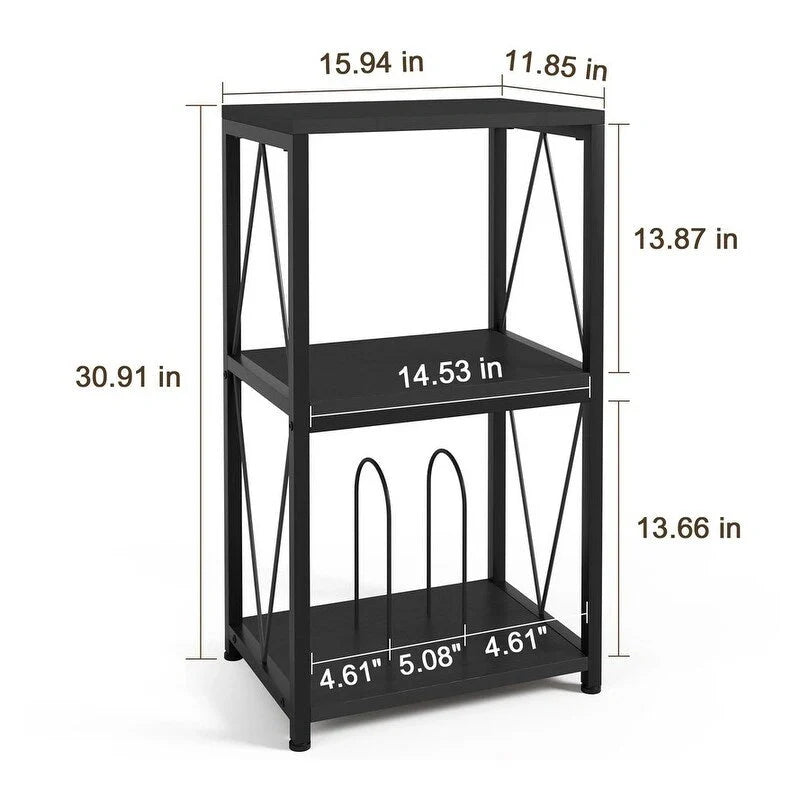 Support de tourne-disque à 3 niveaux avec rangement pour disques vinyles - 11,85P x 15,94L x 30,91H