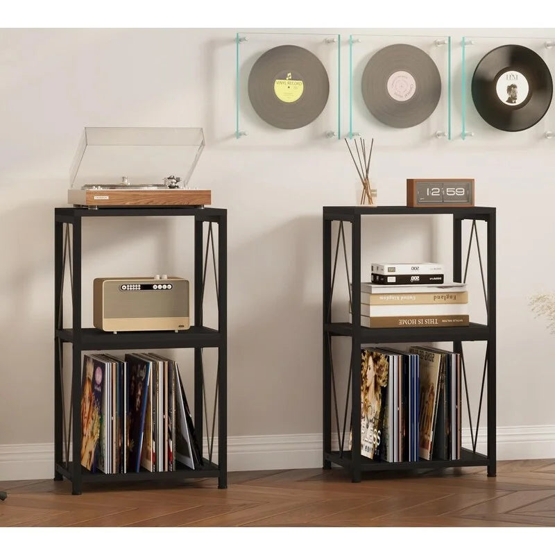 Support de tourne-disque à 3 niveaux avec rangement pour disques vinyles - 11,85P x 15,94L x 30,91H