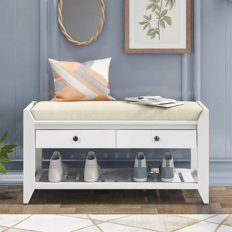 Banc de rangement polyvalent d'entrée de ferme 39 avec 2 tiroirs et 1 étagère à chaussures