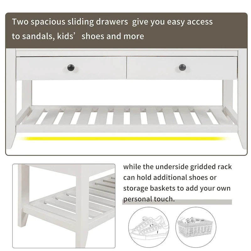 Banc de rangement polyvalent d'entrée de ferme 39 avec 2 tiroirs et 1 étagère à chaussures