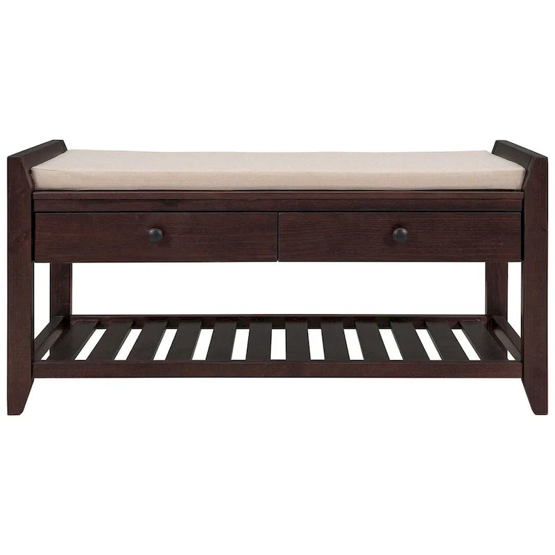 Banc de rangement polyvalent d'entrée de ferme 39 avec 2 tiroirs et 1 étagère à chaussures