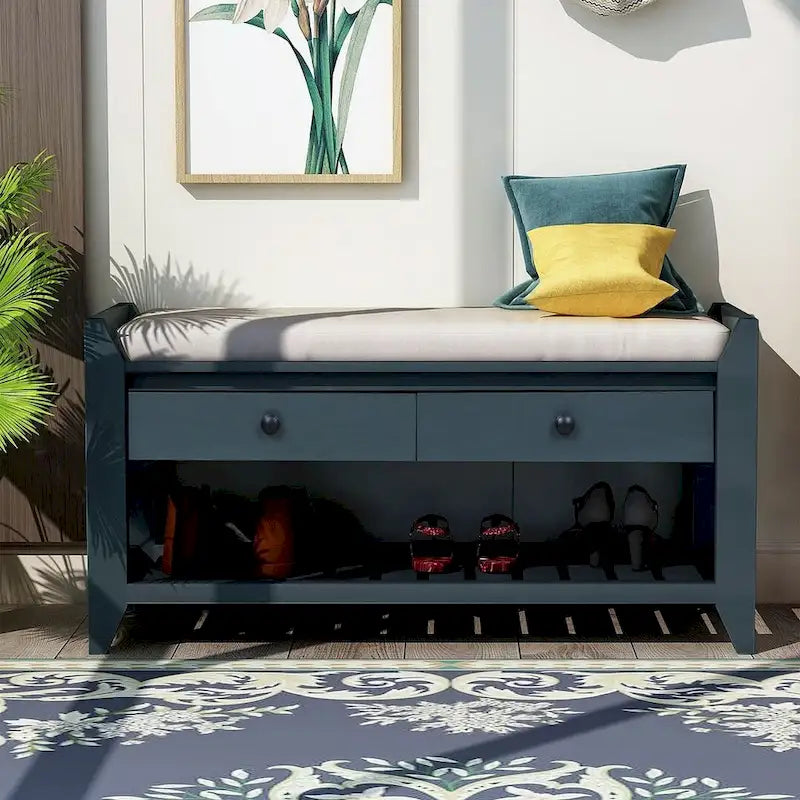 Banc de rangement polyvalent d'entrée de ferme 39 avec 2 tiroirs et 1 étagère à chaussures