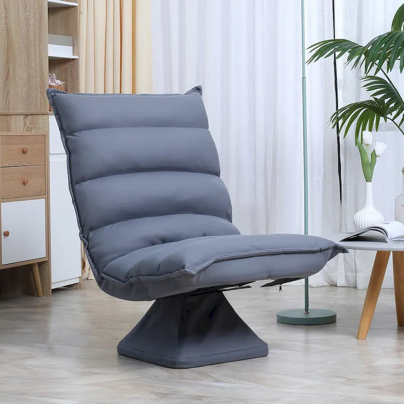 Fauteuil de sol pivotant avec soutien dorsal, fauteuil gaming réglable en microfibre pour la lecture, la détente, la méditation, gris
