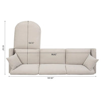 Canapé 4 places spacieux beige 107.87 pouces avec pouf mobile, coussins amovibles et rangement pratique dans l'accoudoir