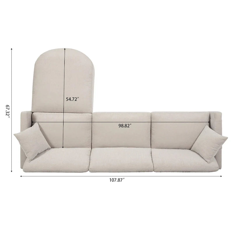 Canapé 4 places spacieux beige 107.87 pouces avec pouf mobile, coussins amovibles et rangement pratique dans l'accoudoir