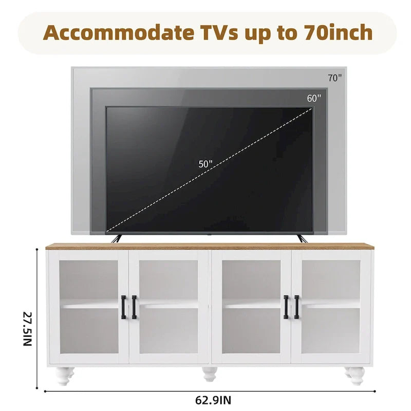 Meuble TV avec étagères réglables pour TV jusqu'à 70, meuble multimédia avec bibliothèques pour salon