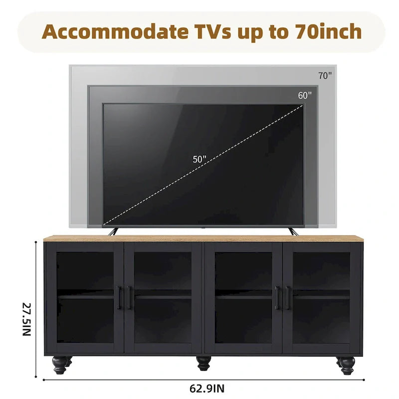 Meuble TV avec étagères réglables pour TV jusqu'à 70, meuble multimédia avec bibliothèques pour salon