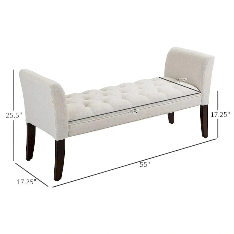 Banc de bout de lit avec capitonnage à boutons, banc d'entrée rembourré