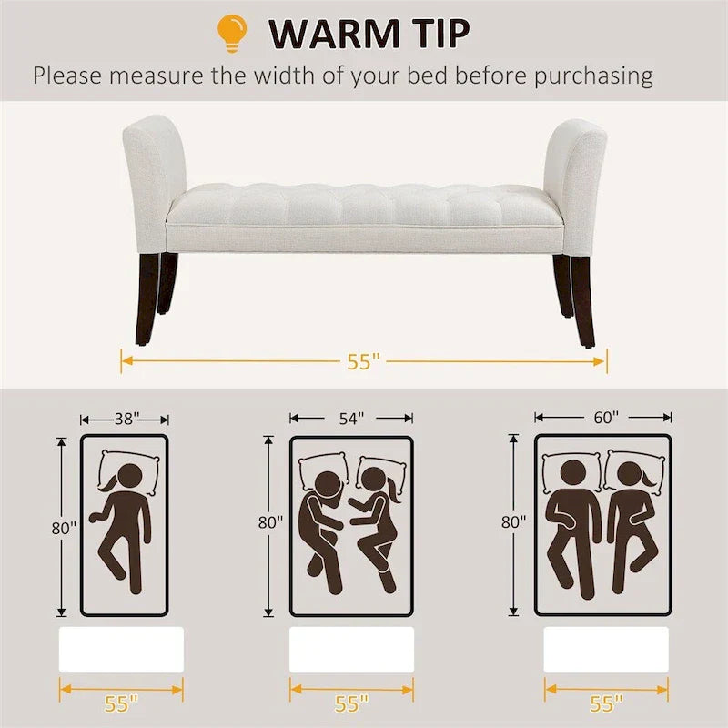 Banc de bout de lit avec capitonnage à boutons, banc d'entrée rembourré