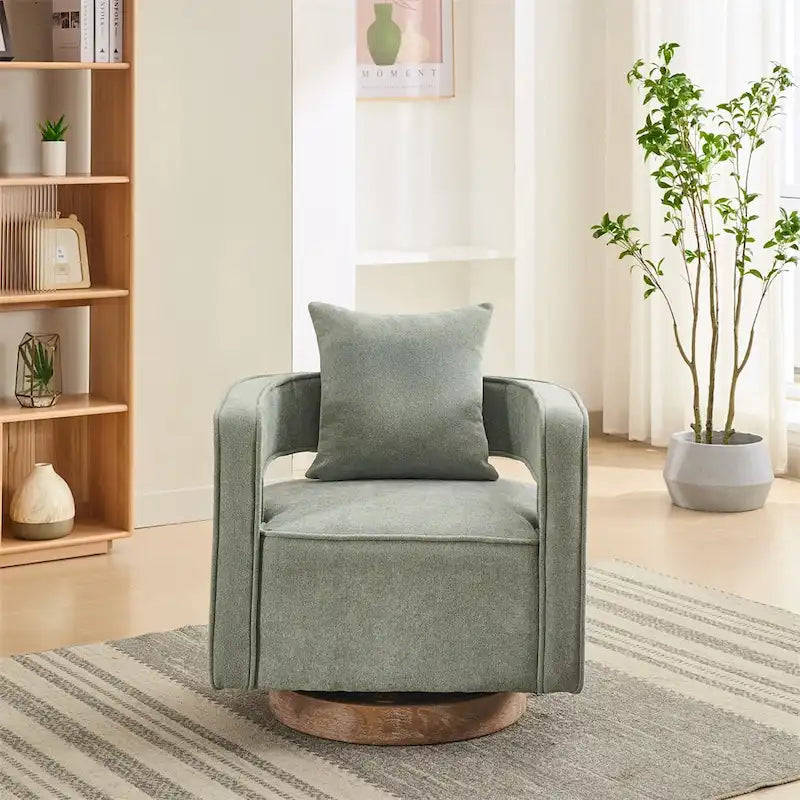 Fauteuil d'appoint pivotant 29,1 pouces avec base en bois vieilli