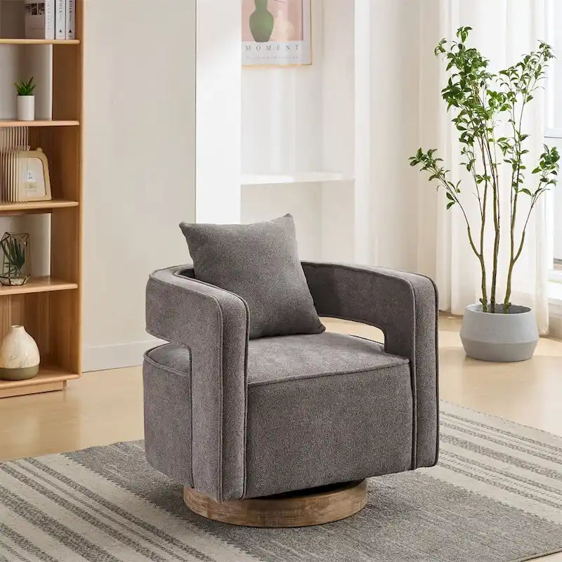 29,1 Fauteuil pivotant avec base en bois patiné