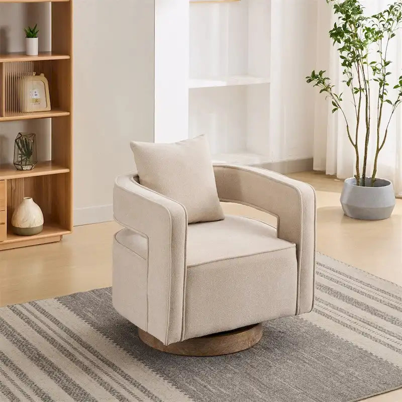 Fauteuil d'appoint pivotant 29,1 pouces avec base en bois vieilli