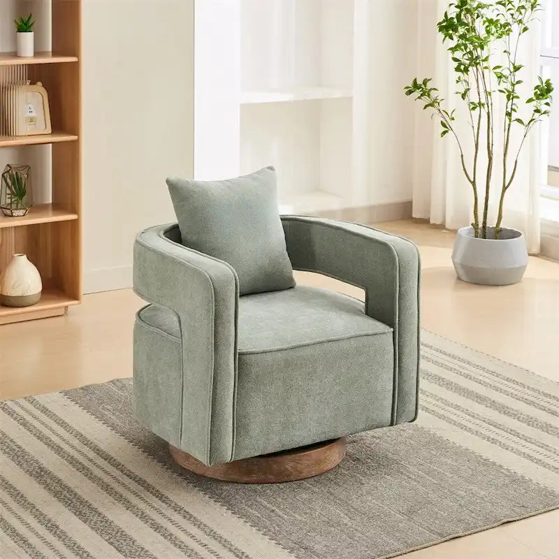Fauteuil d'appoint pivotant 29,1 pouces avec base en bois vieilli