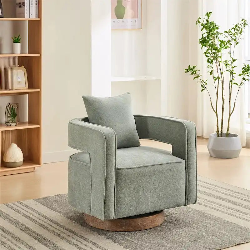 Fauteuil d'appoint pivotant 29,1 pouces avec base en bois vieilli