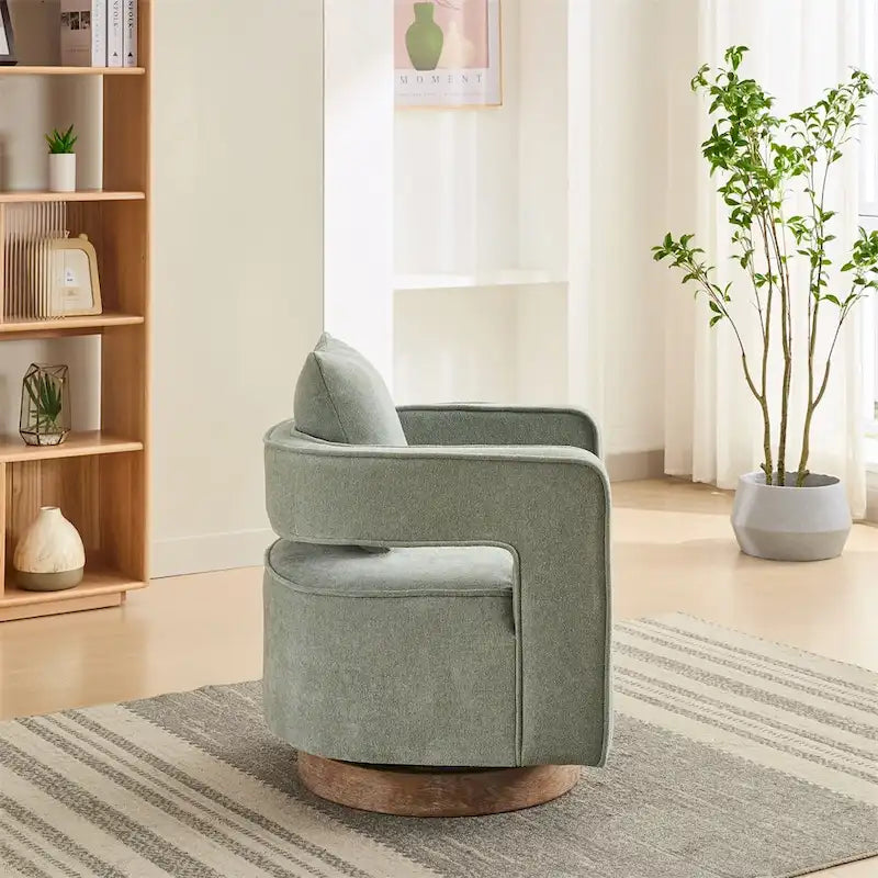 Fauteuil d'appoint pivotant 29,1 pouces avec base en bois vieilli