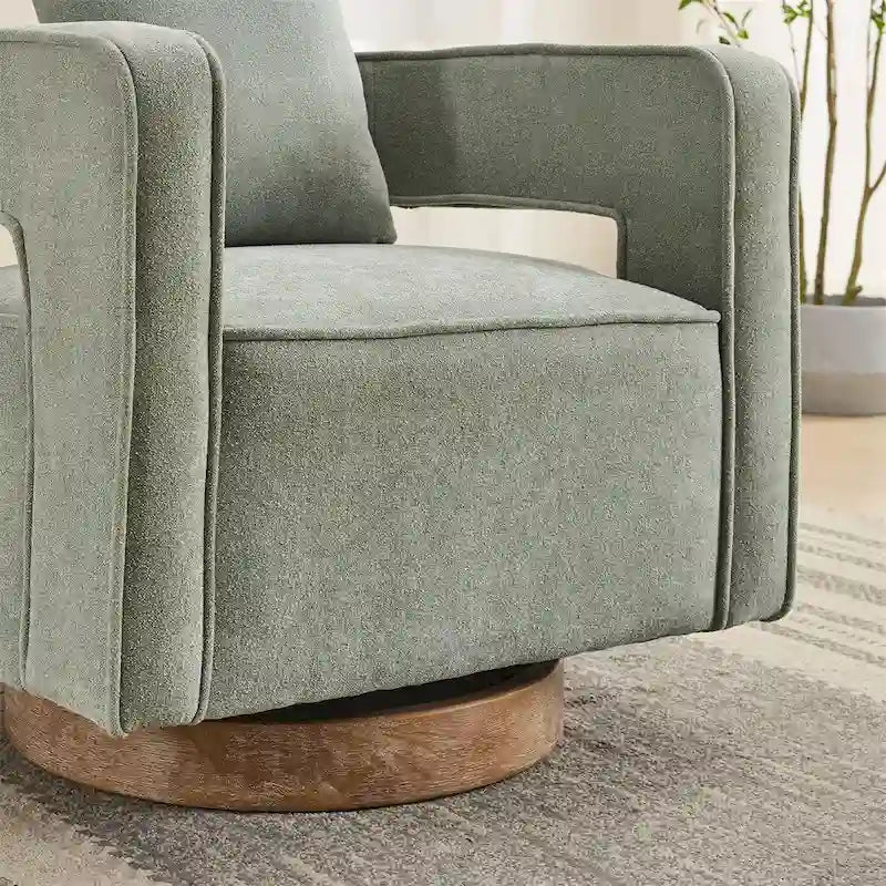 Fauteuil d'appoint pivotant 29,1 pouces avec base en bois vieilli