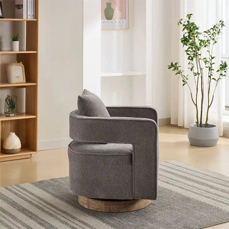 Fauteuil d'appoint pivotant 29,1 pouces avec base en bois vieilli