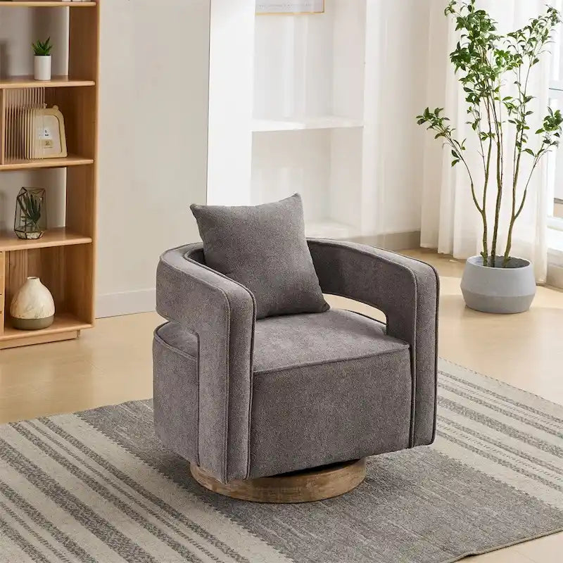 Fauteuil d'appoint pivotant 29,1 pouces avec base en bois vieilli
