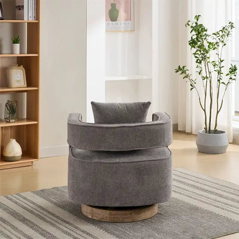 Fauteuil d'appoint pivotant 29,1 pouces avec base en bois vieilli
