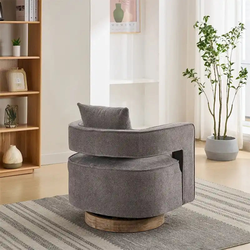 Fauteuil d'appoint pivotant 29,1 pouces avec base en bois vieilli