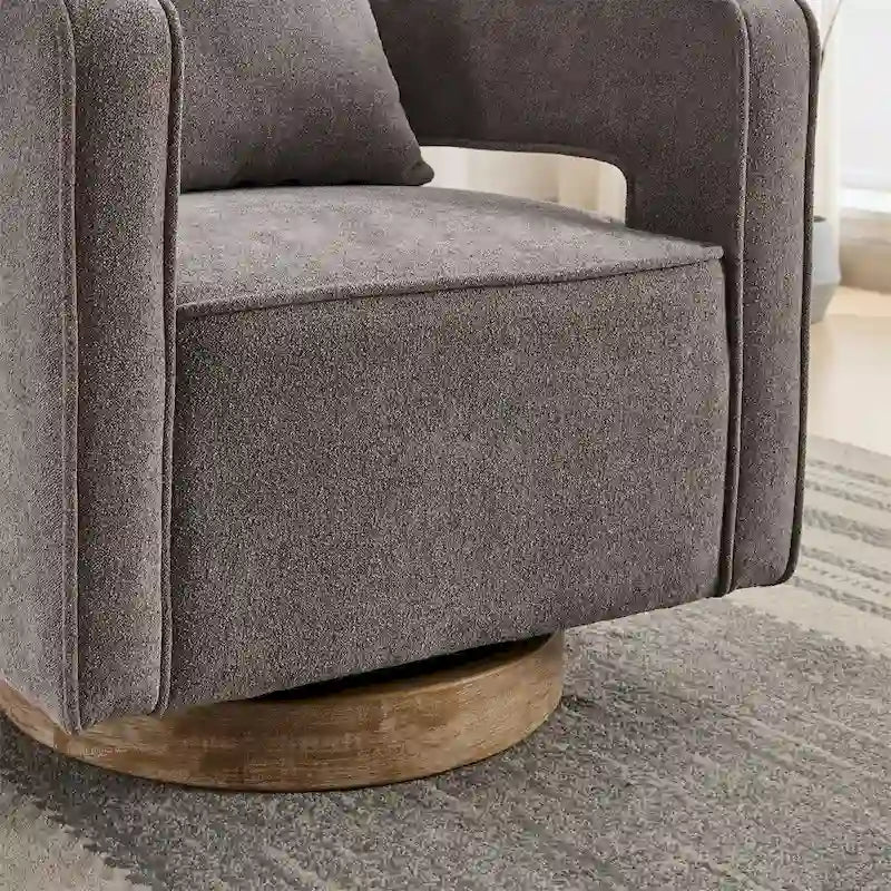 Fauteuil d'appoint pivotant 29,1 pouces avec base en bois vieilli