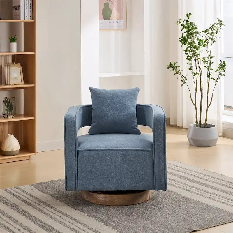Fauteuil d'appoint pivotant 29,1 pouces avec base en bois vieilli