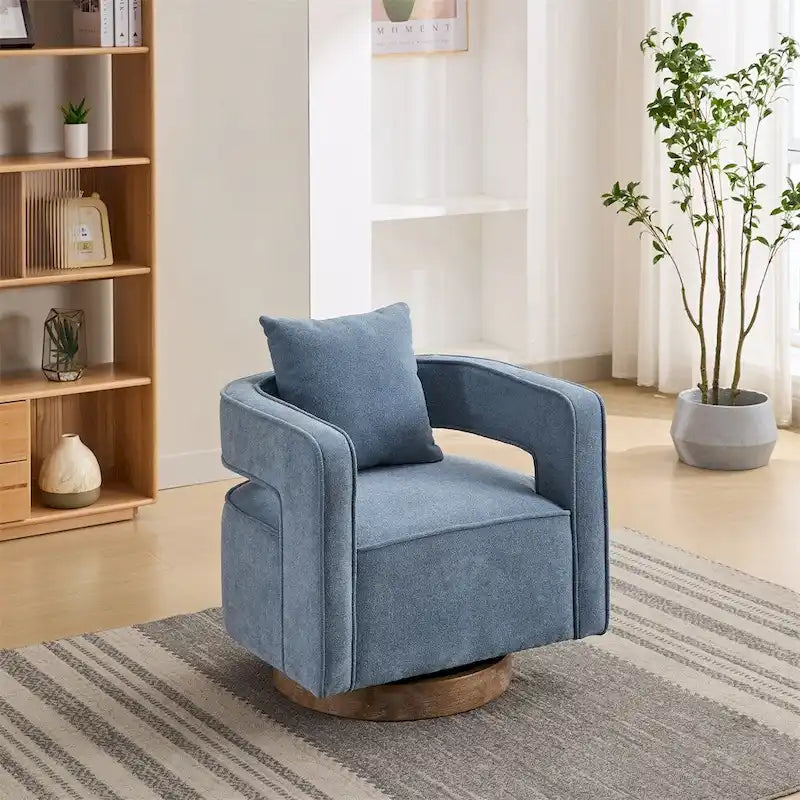 Fauteuil d'appoint pivotant 29,1 pouces avec base en bois vieilli