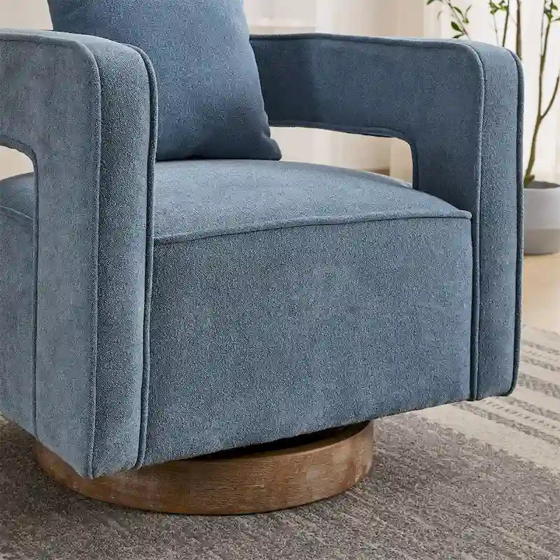 Fauteuil d'appoint pivotant 29,1 pouces avec base en bois vieilli