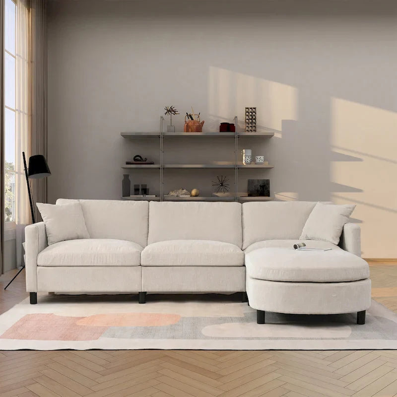 Canapé spacieux beige 107.87 4 places avec ottoman mobile