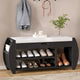 Banc coffre de rangement multifonction avec coussin et panneau latéral galbé pour entrée et salon