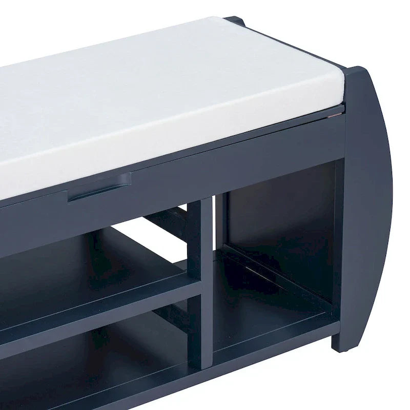 Banc coffre de rangement multifonction avec coussin et panneau latéral galbé pour entrée et salon