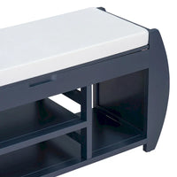 Banc coffre de rangement multifonction avec coussin et panneau latéral galbé pour entrée et salon