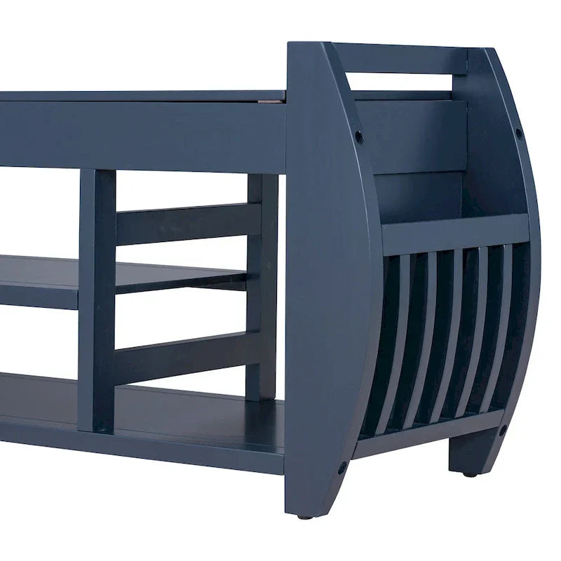 Banc coffre de rangement multifonction avec coussin et panneau latéral galbé pour entrée et salon