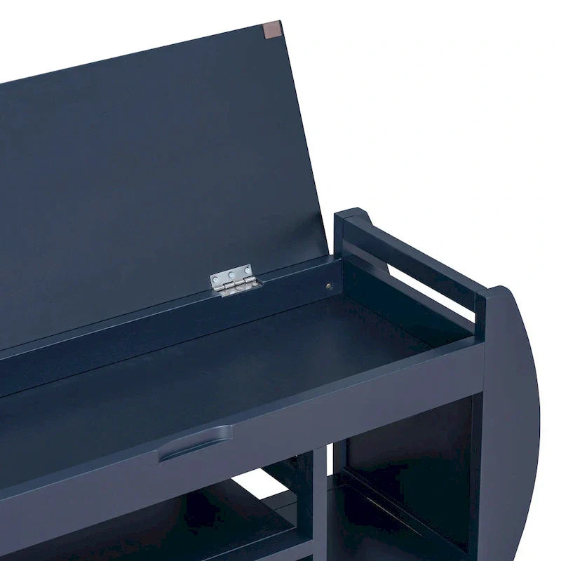 Banc coffre de rangement multifonction avec coussin et panneau latéral galbé pour entrée et salon