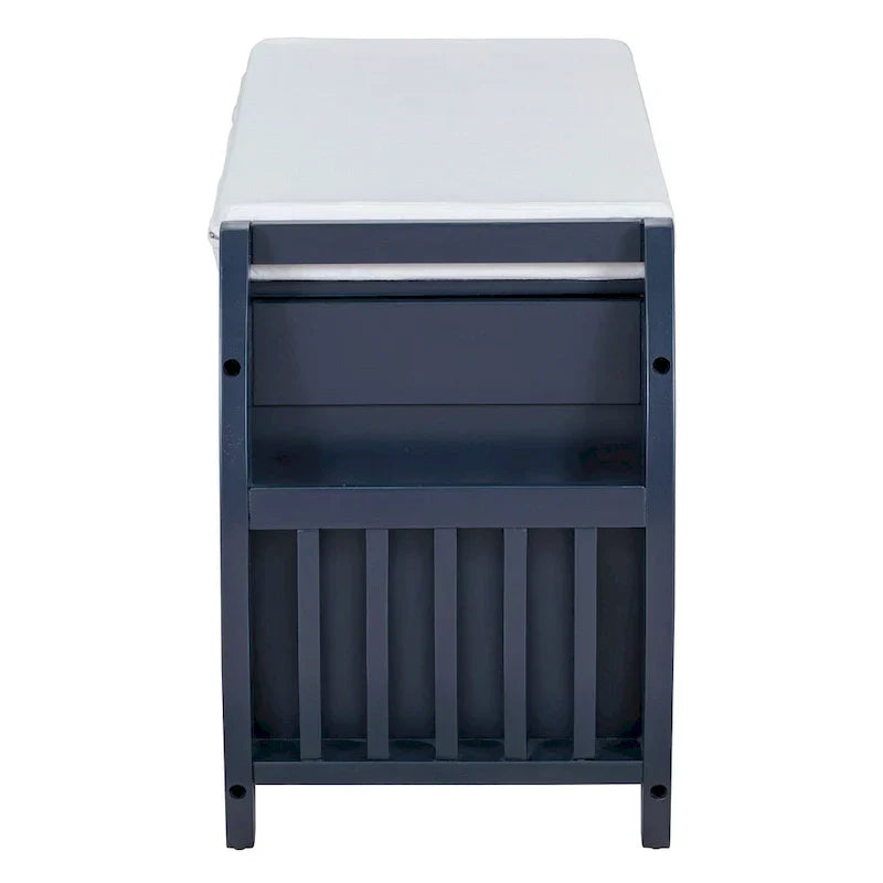 Banc coffre de rangement multifonction avec coussin et panneau latéral galbé pour entrée et salon
