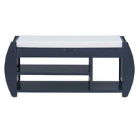 Banc coffre de rangement multifonction avec coussin et panneau latéral galbé pour entrée et salon