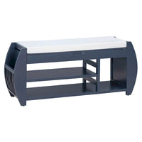Banc coffre de rangement multifonction avec coussin et panneau latéral galbé pour entrée et salon