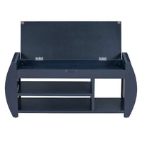 Banc coffre de rangement multifonction avec coussin et panneau latéral galbé pour entrée et salon