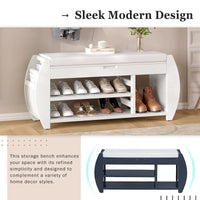 Banc coffre de rangement multifonction avec coussin et panneau latéral galbé pour entrée et salon