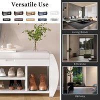 Banc coffre de rangement multifonction avec coussin et panneau latéral galbé pour entrée et salon