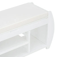 Banc coffre de rangement multifonction avec coussin et panneau latéral galbé pour entrée et salon
