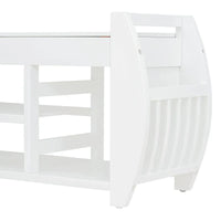 Banc coffre de rangement multifonction avec coussin et panneau latéral galbé pour entrée et salon