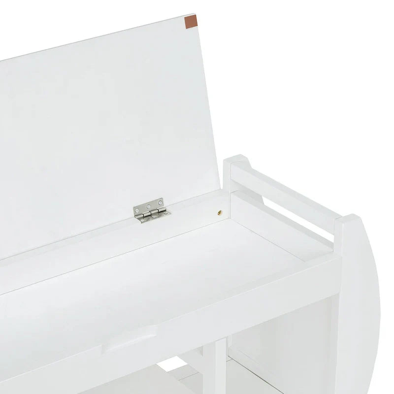 Banc coffre de rangement multifonction avec coussin et panneau latéral galbé pour entrée et salon
