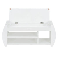 Banc coffre de rangement multifonction avec coussin et panneau latéral galbé pour entrée et salon