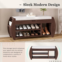 Banc coffre de rangement multifonction avec coussin et panneau latéral galbé pour entrée et salon