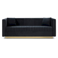 Canapé contemporain en velours capitonné à canal vertical, canapé rembourré moderne pour salon appartement avec 2 oreillers